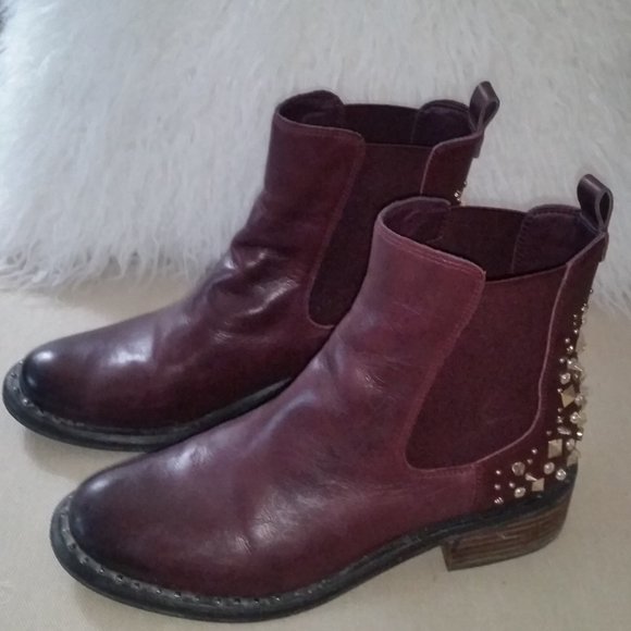 Sam Edelman gold studded plum leather slip on ankle boots - Picture 1 of 6